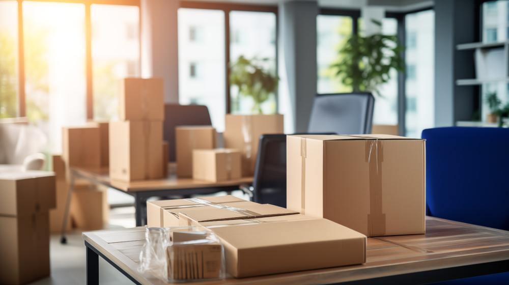 Boxes In Classroom Prepared For An Educational Institution Move