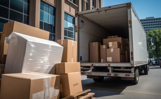 Government Moving Company Truck With Boxes Of Office Items