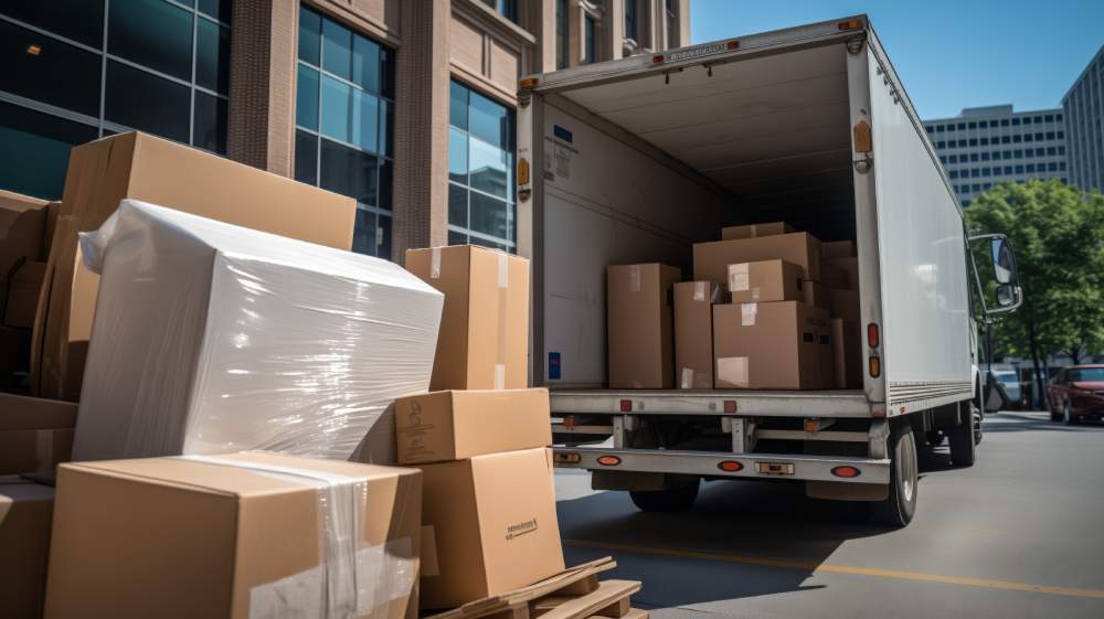 Government Moving Company Truck With Boxes Of Office Items