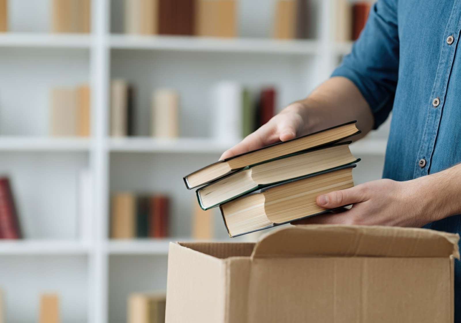 Man Packing Away Books During A Library Move