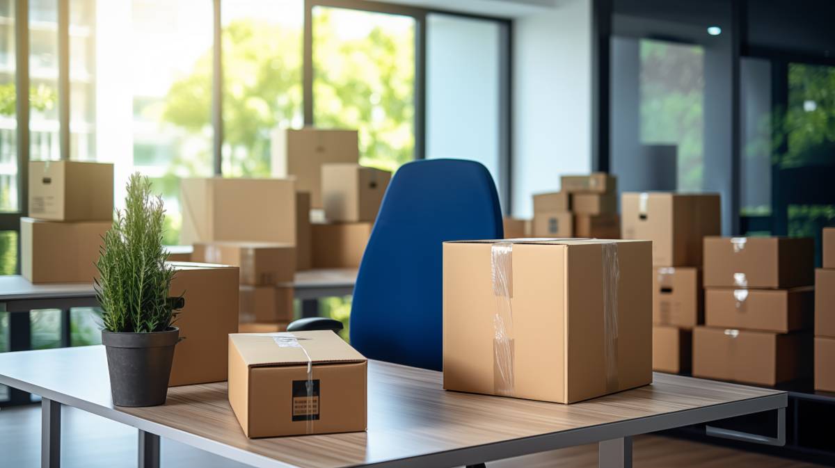 Moving Boxes In Classroom Ready For The Educational Institution Movers
