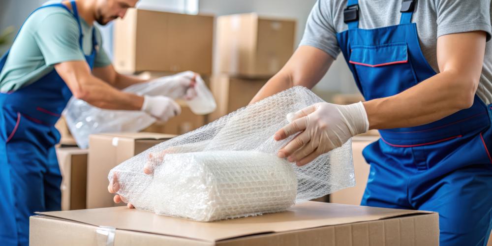 Specialty Movers Using Bubble Wrap To Pack Items