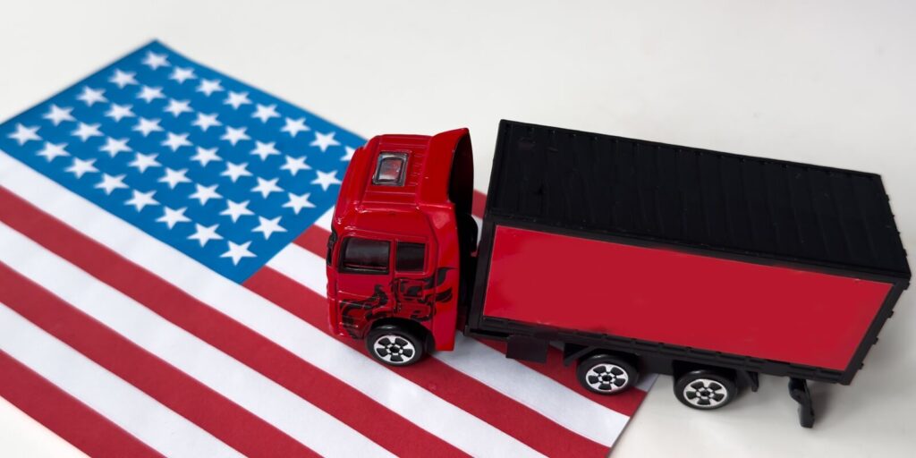 US flag in the background