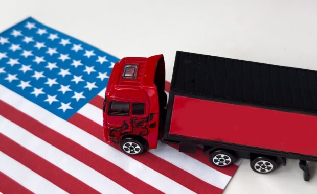 US flag in the background