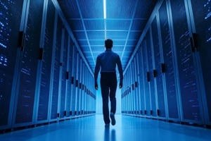 engineer walking in a data center