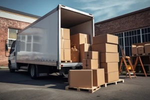 moving trucks with packed boxes