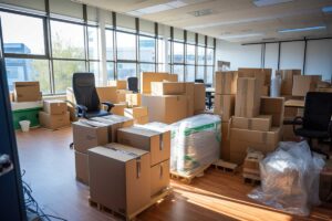A Office Room Filled with Cardboard Moving Boxes
