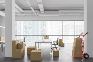 boxes in new open space office, relocation