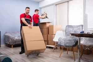 movers packing the products in the living room