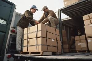 an employee of a moving company unloads things from a truck