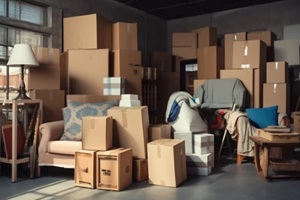 organized layout of a moving truck filled with carefully packed and wrapped boxes furniture and household items ready for a residential or office relocation