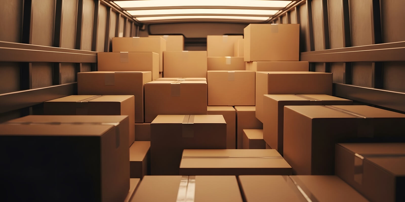 boxes stacked inside a truck ready for shipping and delivery for moving house