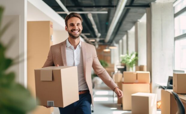 businessman is moving to a new office