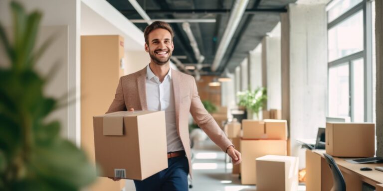 businessman is moving to a new office