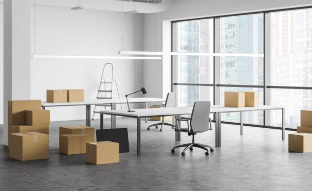 moving to new office, boxes and equipment