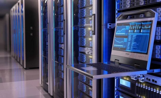 rackmount LED console in server room data center