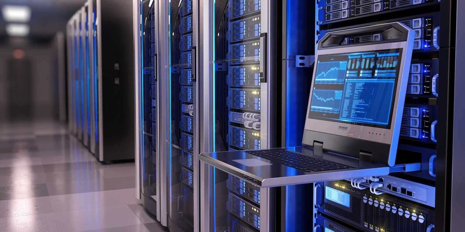 rackmount LED console in server room data center