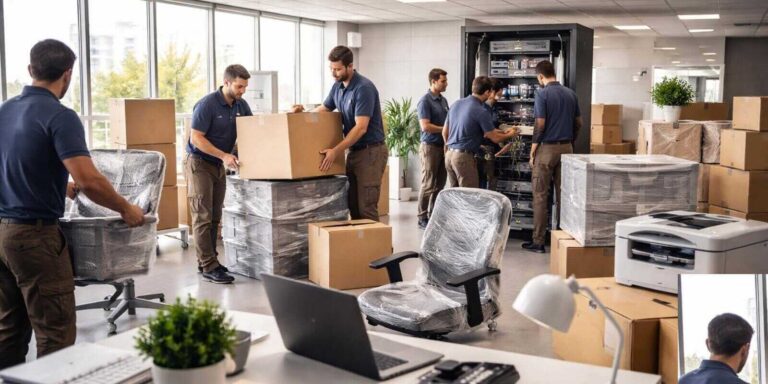 movers staff packing office goods