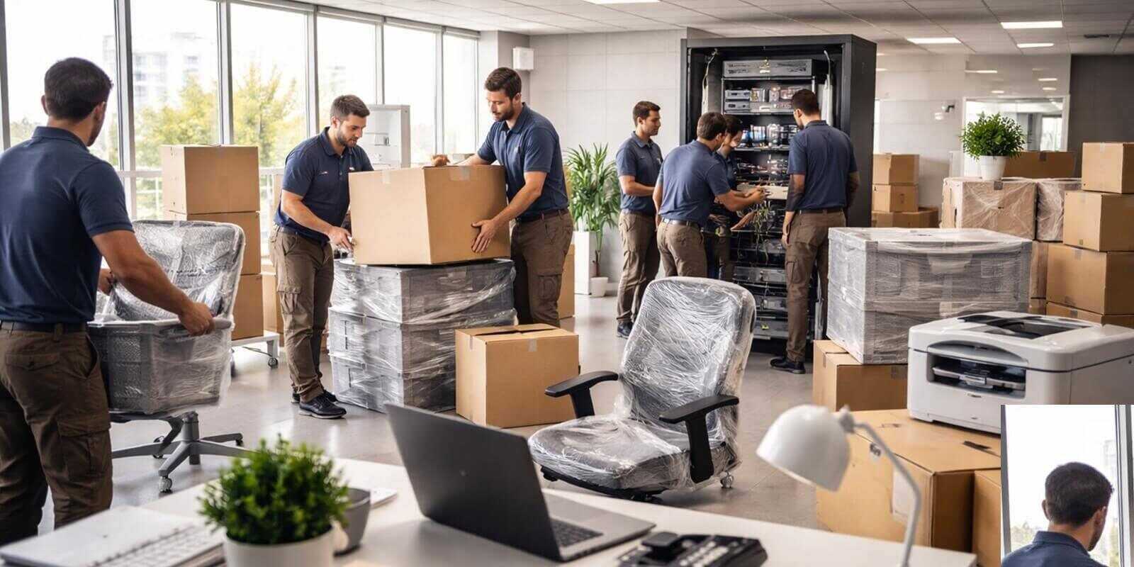 movers staff packing office goods