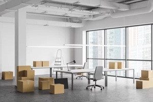 moving to new office, boxes and equipment